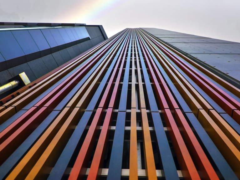 Colorful beams on a building