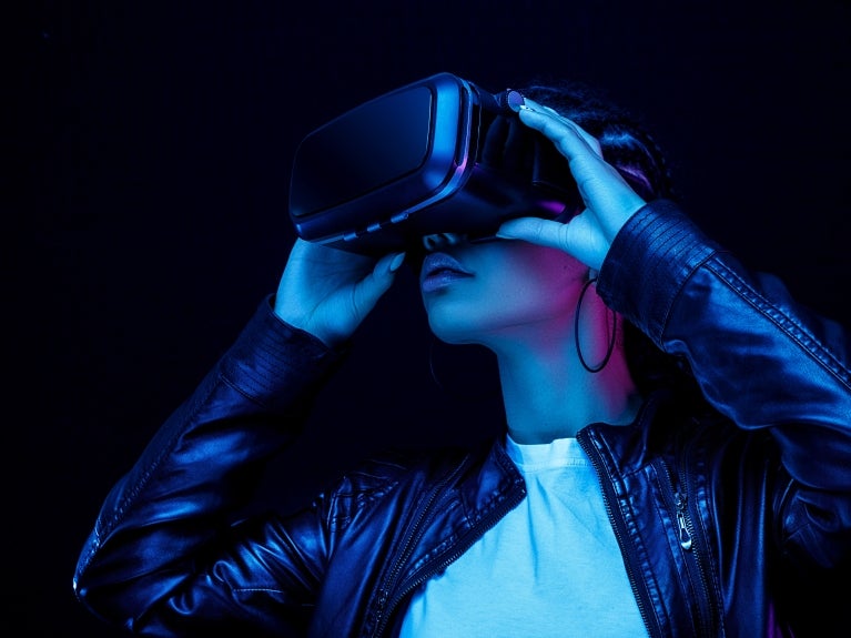 Woman wearing virtual reality headset
