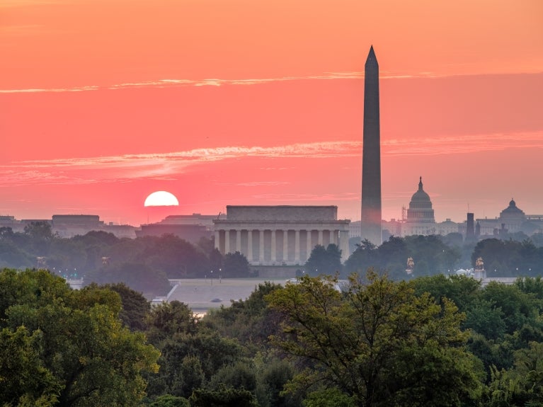 Washington DC skyline at sunrise