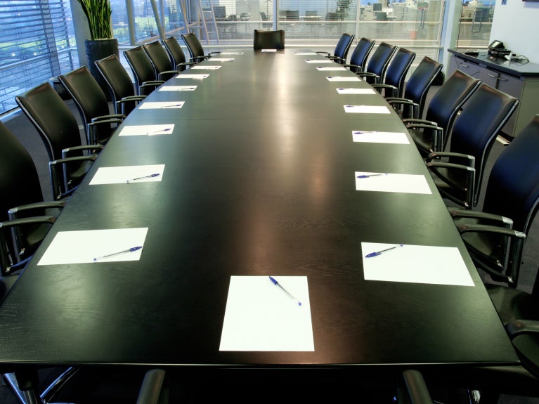 Conference table with papers