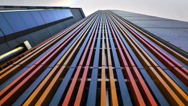 Colorful beams on a building