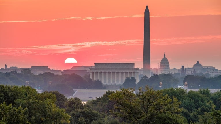 Washington DC skyline at sunrise